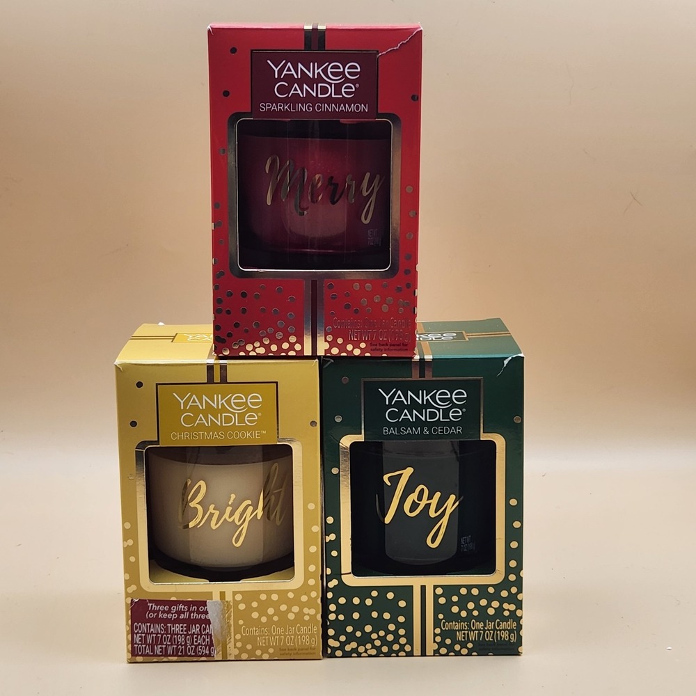 Yankee Candle 3pc Christmas Set Cookie Sparkling Cinnamon Balsam Cedar NEW 7oz